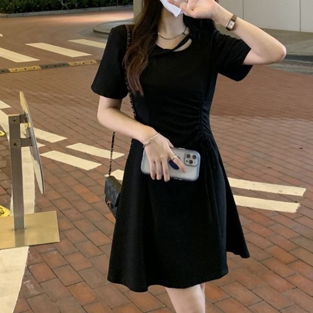 knee length dresses for ladies Red & White Checked Off-Shoulder Cotton Dress – Korean Style main image 1