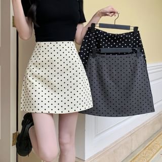 Yako-High Waist Dotted Mini A-Line Skirt