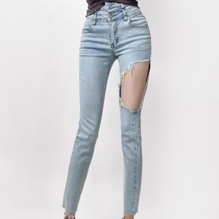 Sundine High Waist Washed Distressed Skinny Jeans