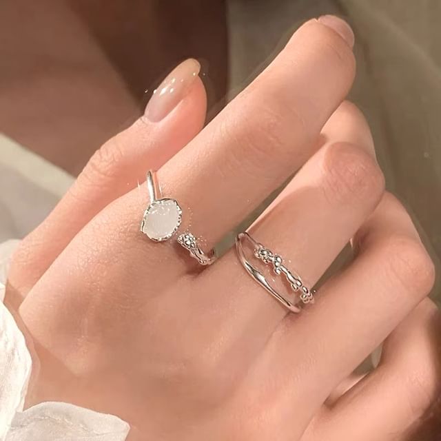 Toinianimos-Moonstone S925 Sterling Silver Open Ring Layered S925 Sterling Silver Open Ring