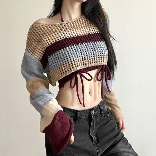 Ribbed Crop Top with Neck Tie-Up