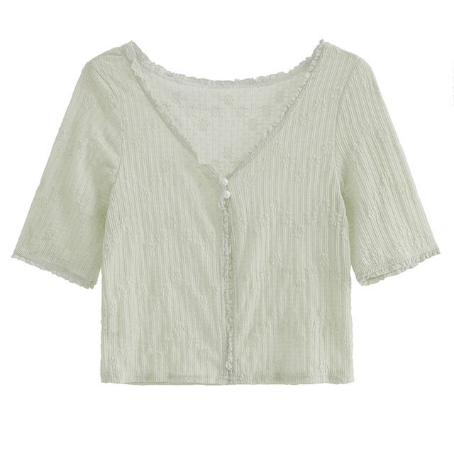 Essere Short-Sleeve V-Neck Plain Cardigan YesStyle