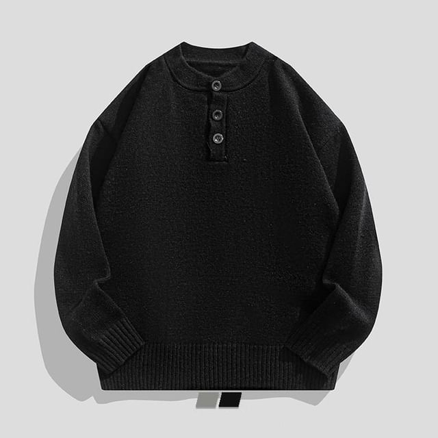 purplelouve-Henley Plain Sweater
