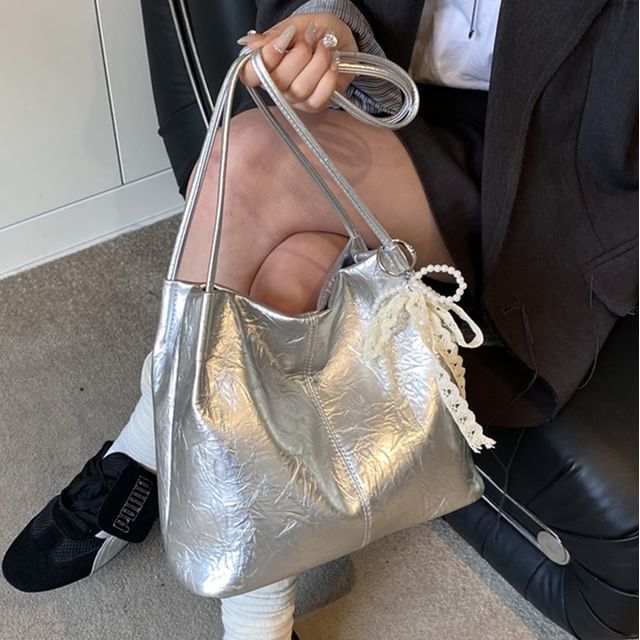 Skyglow-Panel Faux Leather Shoulder Bag