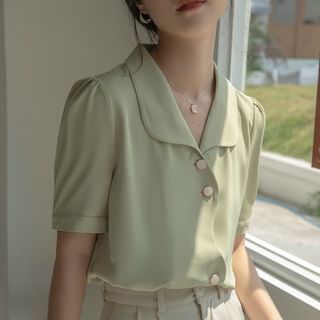 Shinsei Short-Sleeve Peter Pan Collar Plain Shirt