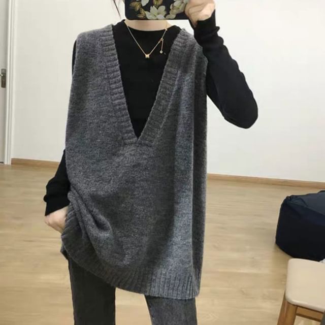 Beaustreet-V-Neck Long Sweater Vest