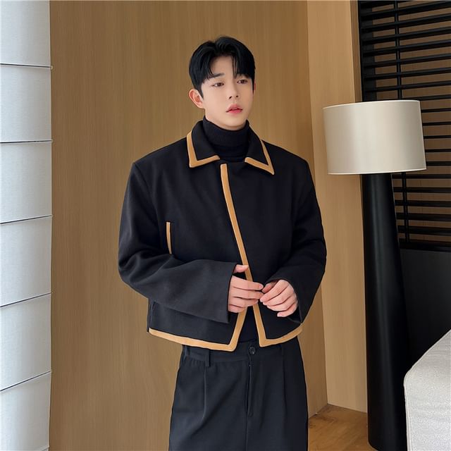 ravewider-Contrast Collar Shirt Jacket