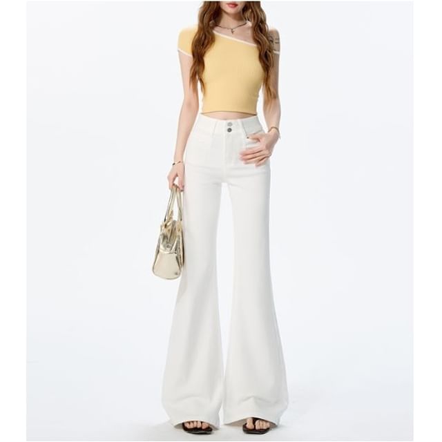 Denimot-High Rise Plain Flared Jeans Various Designs