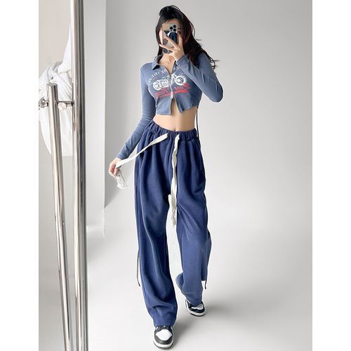 Wholesale Drawcord Women's Track Pants Wide Leg Joggers Gym Track Suit  Stacked Sports Gym Wear Sweat Pants Jogging Pants - China Gym Wear and Wth  Pockets price
