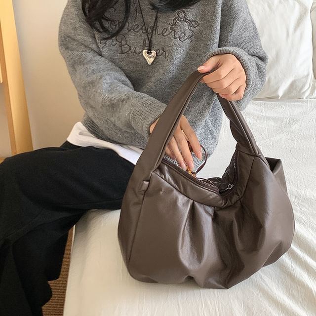 FAYLE-Ruched Faux Leather Tote Bag