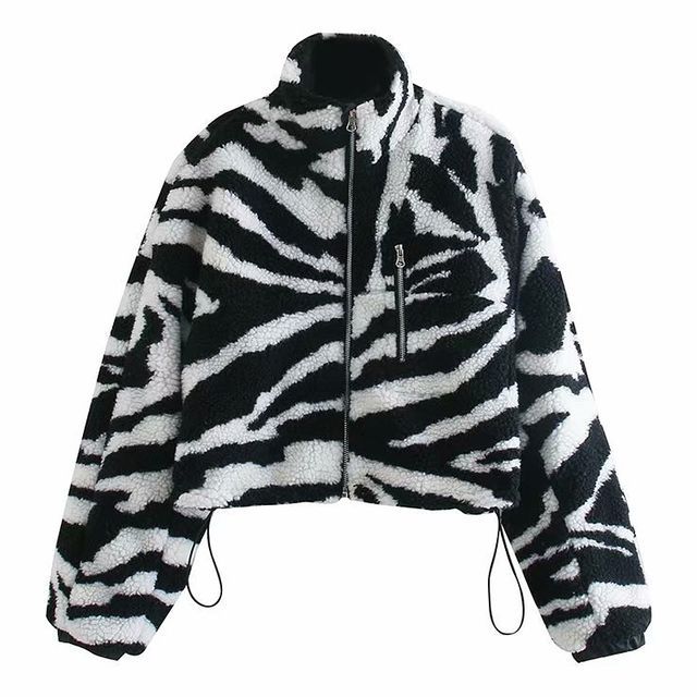 klauw Melodrama speler SugaYuja - Stand-Collar Zebra Print Fleece Cropped Jacket | YesStyle