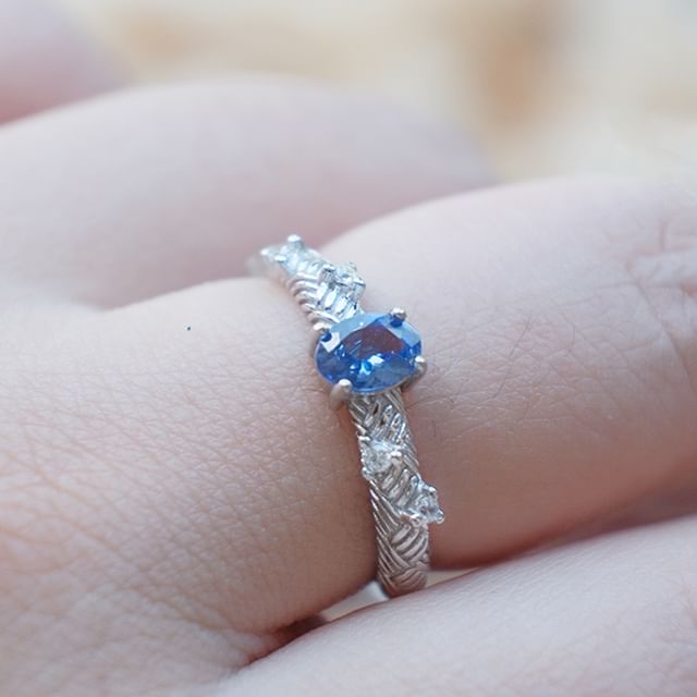 DECADES-Rhinestone Textured Sterling Silver Ring