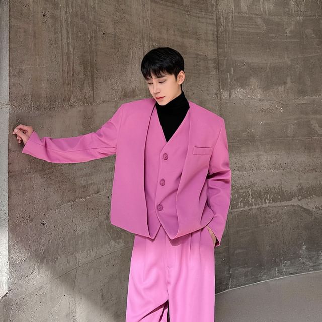 Patow-V-Neck Plain Single-Breasted Blazer