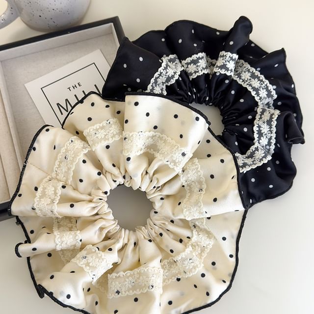 Kayochs-Dotted Lace Trim Scrunchie
