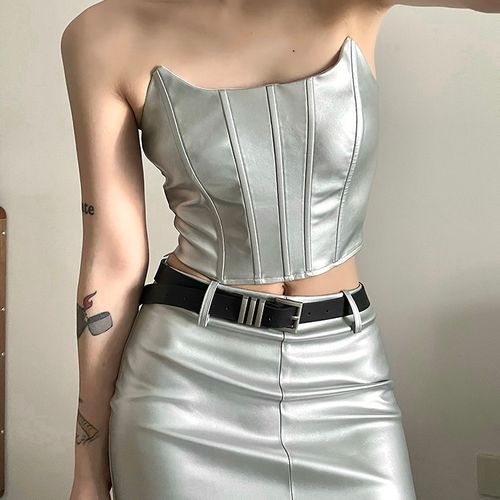 Metallic Silver Leather Micro Tube Top