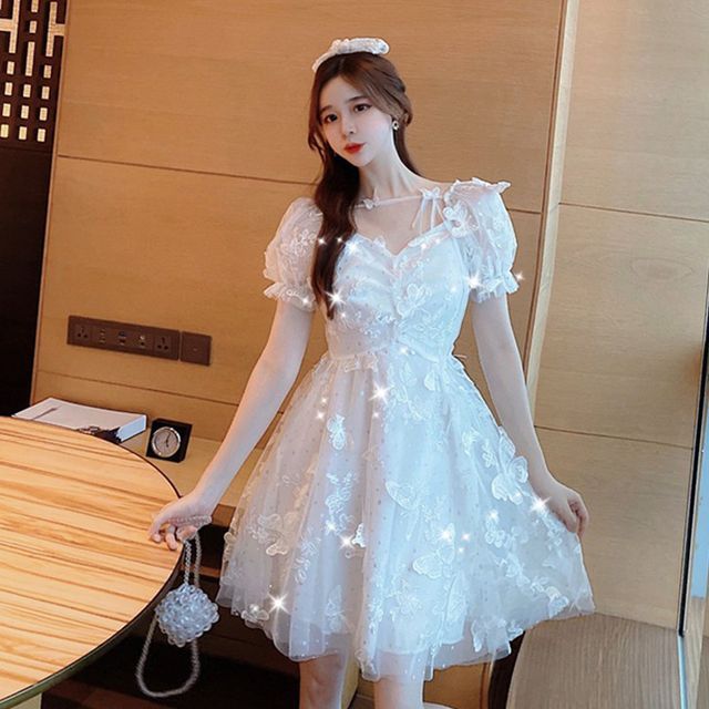 white christmas dresses Blue Tulle Short Prom Dress, Cute Round Neck Layered Blue Party Dress main image 1