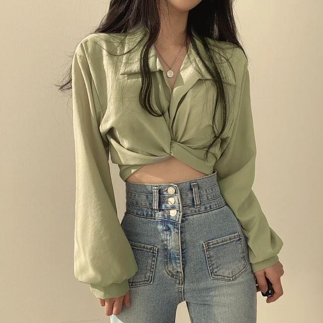 Yako-Plain Crop Shirt