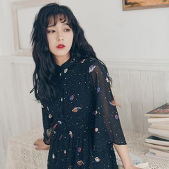 ZIMO - Printed 3/4-Sleeve Midi Chiffon Shirtdress ZIMO - Printed 3/4-Sleeve Midi Chiffon Shirtdress