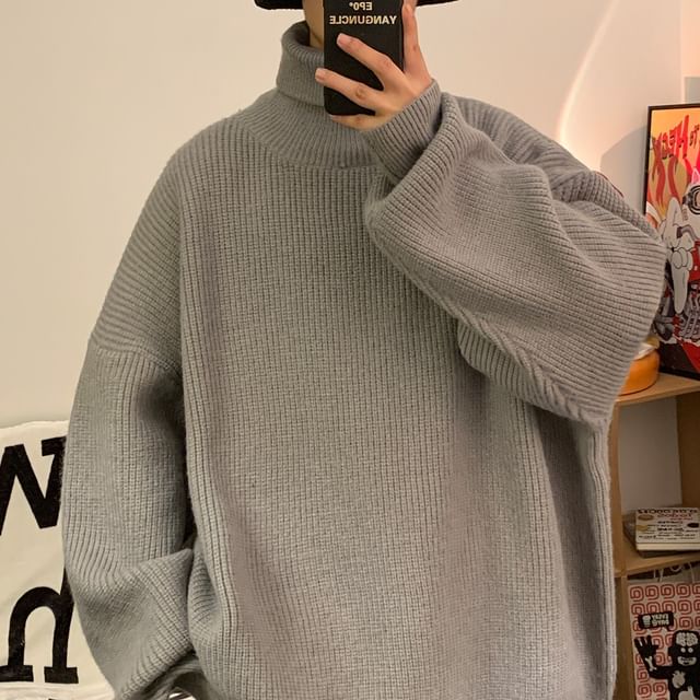 Kimeya-Long-Sleeve Plain Turtleneck Ribbed Sweater