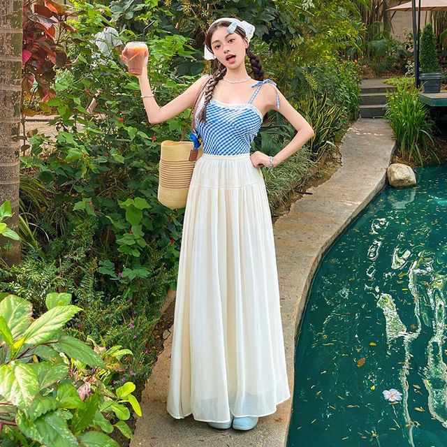 Denimot-High Waist Plain Maxi A-Line Skirt