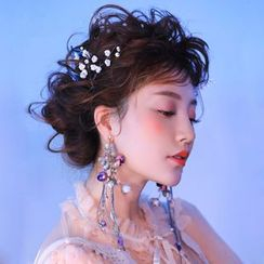 Neostar - Set: Wedding Floral Hair Pin + Tasseled Earring