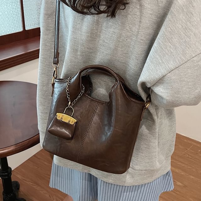 KOCORE-Faux Leather Plain Crossbody Bag