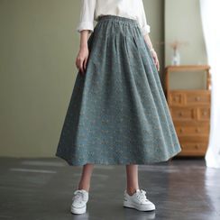 Aigan - Floral Print Midi A-Line Skirt