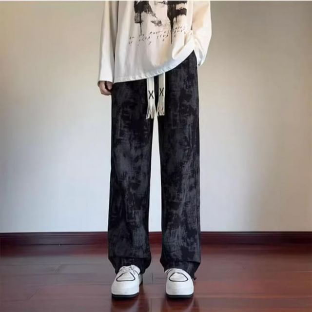 Acrius-High Waist Tie-Dyed Wide Leg Pants
