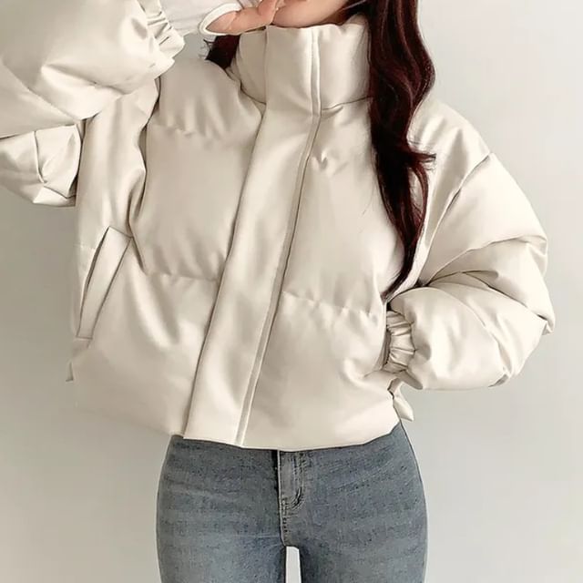 MIKIGA-Long Sleeve Stand Collar Puffer Jacket