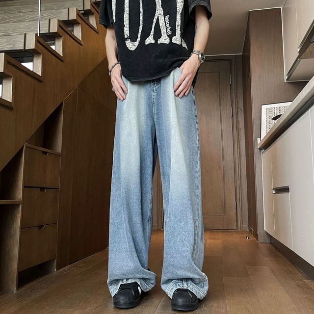 Hushgrain-Mid Rise Washed Wide Leg Jeans