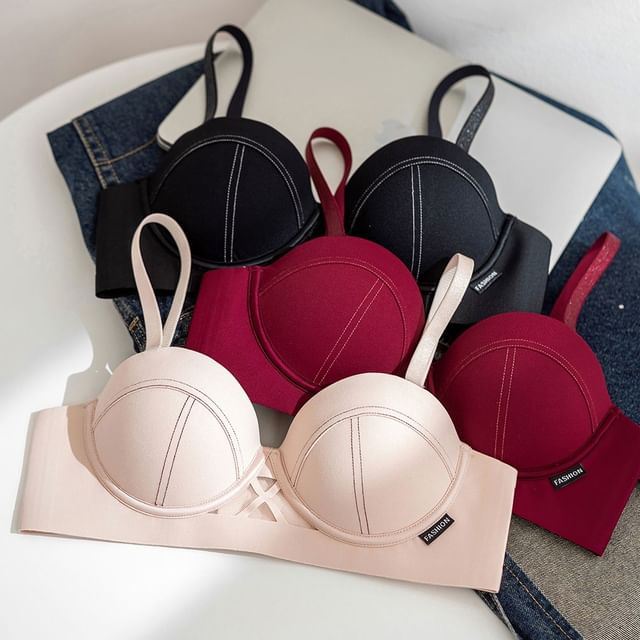 Wildery-Plain Contrast Stitching Bra Bra
