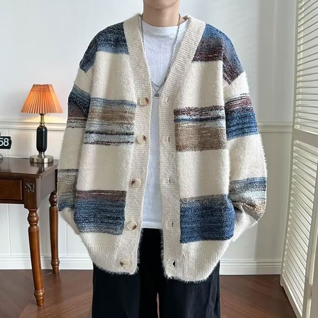 Sinlarity-V-Neck Striped Cardigan