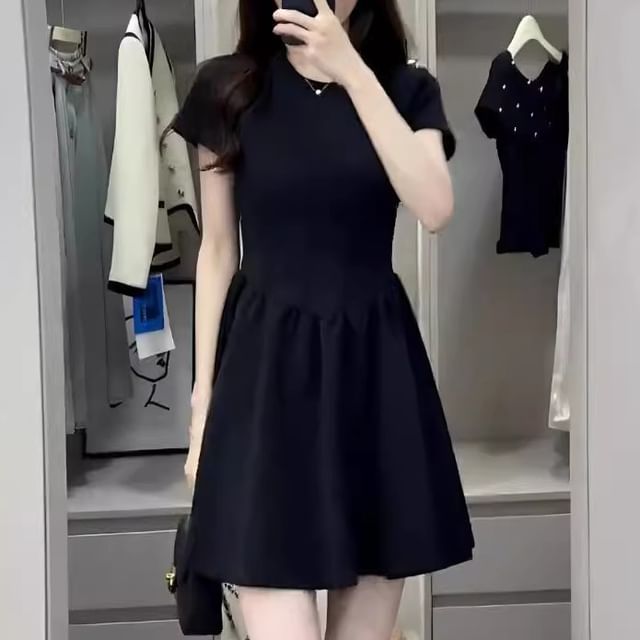 Horrysonie - Short-Sleeve Round Neck Plain Mini A-Line Dress | YesStyle Horrysonie - Short-Sleeve Round Neck Plain Mini A-Line Dress | YesStyle