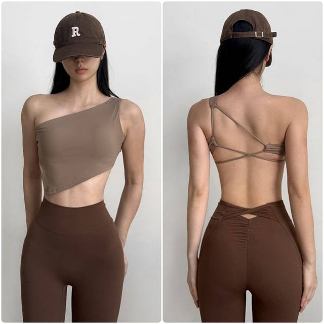 Runyz-One Shoulder Plain Asymmetrical Sport Bra Top
