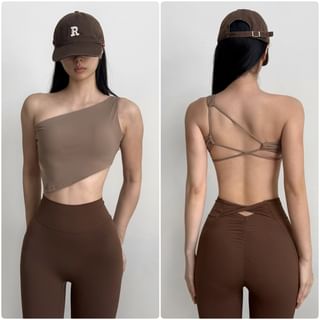 Arigne One Shoulder Plain Asymmetrical Sport Bra Top Sale