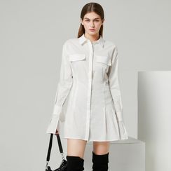 YS by YesStyle - Eco-Friendly Long-Sleeve Mini A-Line Shirtdress