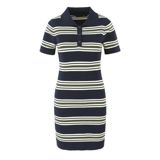 Ulark Short Sleeve Polo Collar Striped Mini Sheath Dress Sale