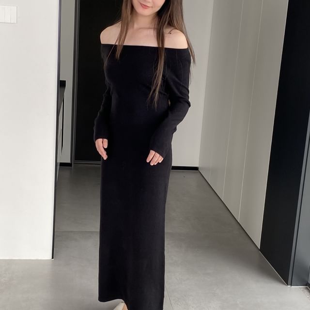 chinese dress ladies Black Off Shoulder Maxi Dress