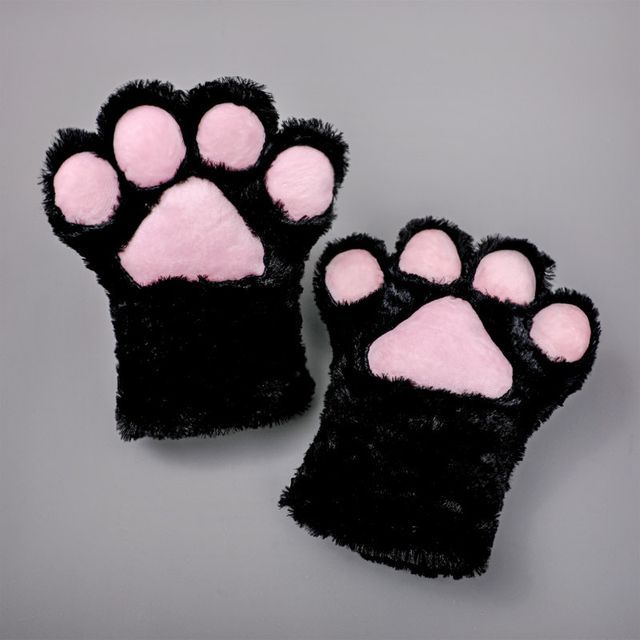 Furry Paw Sexy Lingerie - Black Cat Style Paw Gloves Hoodie Top and Bra  Panty Set