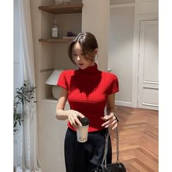 Long Sleeve V-Neck Lettering Embroidered Cable-Knit Crop Top