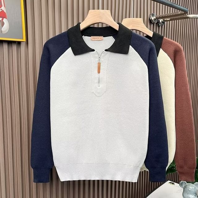Phoneus-Long-Sleeve Half zip Knit Polo Top