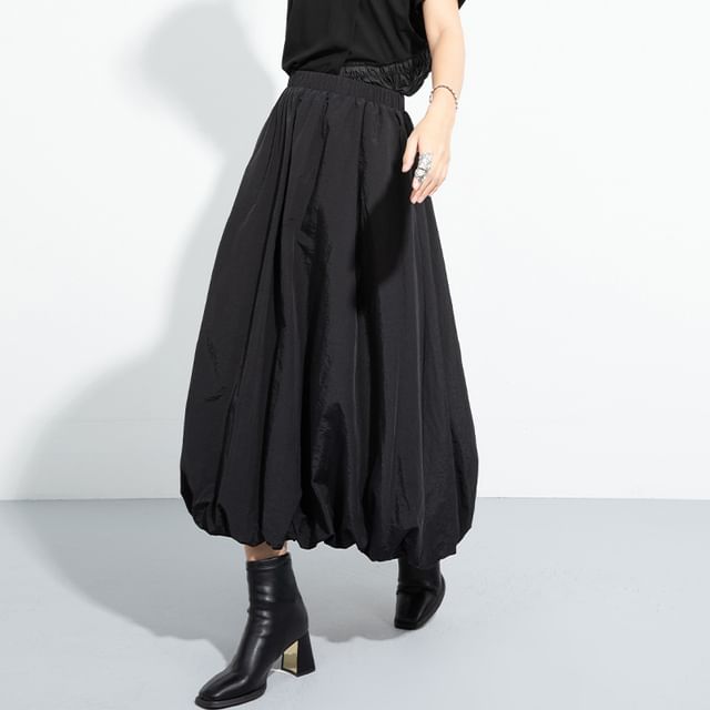 KUMI-High Rise Plain Midi A-Line Skirt