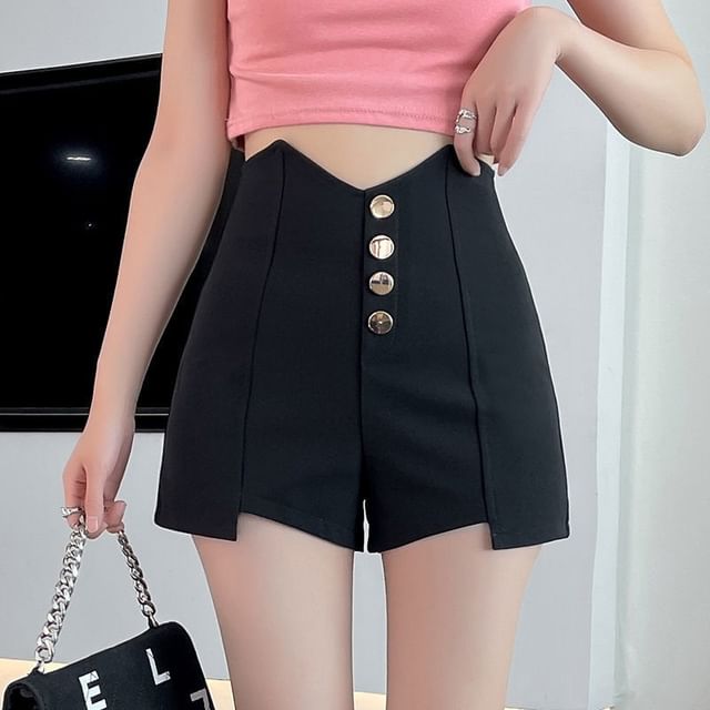 monroll-High Waist Plain Hot Pants
