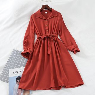 Miss Puff - Long-Sleeve A-Line Knee Length Dress | YesStyle