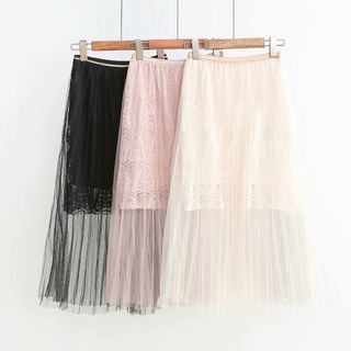 Mori Girls - Lace Panel Midi Mesh Skirt | YesStyle