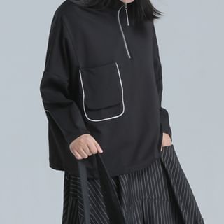 SIMPLE BLACK Long Sleeve Half Zip Plain T Shirt