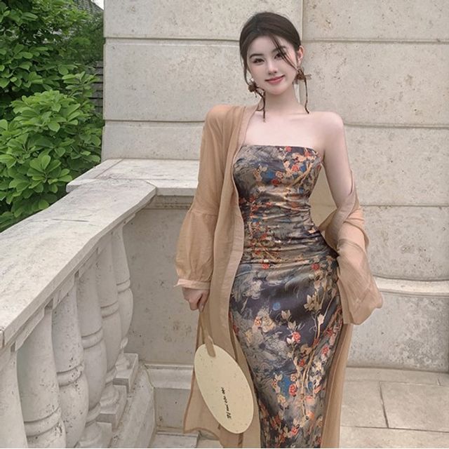 knee length dresses for ladies Lillee Tiered Maxi Dress - Pink Floral main image 1