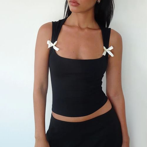 トップス Winged Strap Bow Tank Top efb0ef3aca05bf07b88f48dca2b2dd
