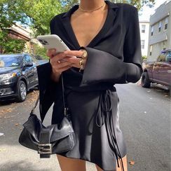 MOONGATE - V-Neck Drawstring Waist Mini Dress MOONGATE - V-Neck Drawstring Waist Mini Dress