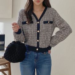 PPGIRL - Contrast-Trim Tweed Cardigan PPGIRL - Contrast-Trim Tweed Cardigan